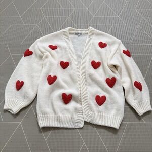 Michelle Mae Oh My Hearts Cardigan SzM Valentines Day‎ Knit Open Front Boutique
